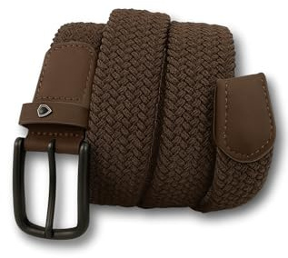 KARMA.DIEM Cinturón Elástico Trenzado para Hombre y Mujer – Cinturón de Nylon Ajustable Sin Agujeros – Cinturón Deportivo y Casual para Vaqueros y Trabajo – Alta Elasticidad y (Dunkelbraun, Medium)