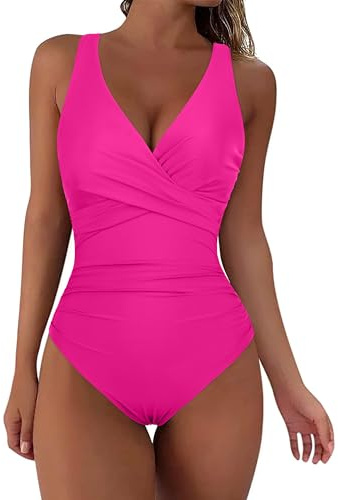 Hilor Underwire Swimsuit for Women Wrap Twist Swimwear Tummy Control Push Up Supportive One Piece Bathing Suit Hot Pink 14