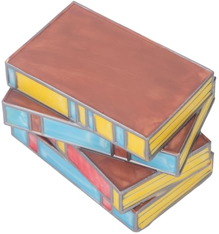 Stained Glass Stacked Books Lamp, Handgjorda Glas Nattduksbordslampor för Skrivbordsbok, Vintage Bordslampa för Heminredning, Färgglad, Vintagestil, Varm Atmosfär