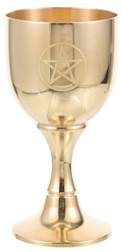 Kichvoe Goldener Kelch Mit Pentagramm, Messing Ritualkelch, Vintage Weinglas, Altarkelch FüR Heilige, Lebensbaum Wasseropferbecher, Abendmahl Cups, Wicca Tarot Dekoration, 7.8 X 4 Cm
