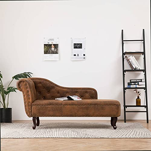 ARKEM Chaiselongue Braun Wildleder-Optik Creme Samt Ottomane Sofa Recamiere Chaiselongue