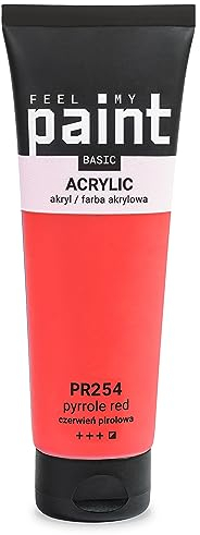 FeelMyPaint Acrylfarbe (Pyrrol Rot, 120 ml) Hochpigmentierte Farbe zum Malen auf Leinwand, Papier, Stoff, Holz, Glas, Keramik, Metall, Stein