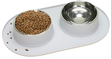 Dog Bowl, Total 1000ML Puppy Bowls LaiEdua Dual 500ML Stainless Steel Bowls with Anti-Slip/Anti-Spill Silicone Pad, Dog/Cat Bowls for Small/Medium Dogs and Cat Feeding All Food & Water (light-grey)