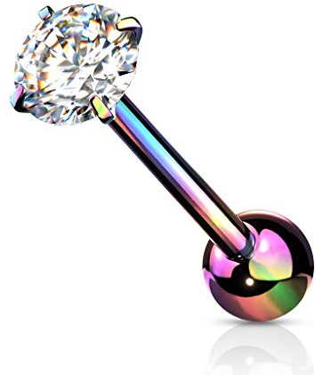 beyoutifulthings tungpiercing rund zirkon 6 mm silver guld roséguld universell piercing kirurgiskt stål barbell-s stånglängd 16 mm, Rostfritt stål
