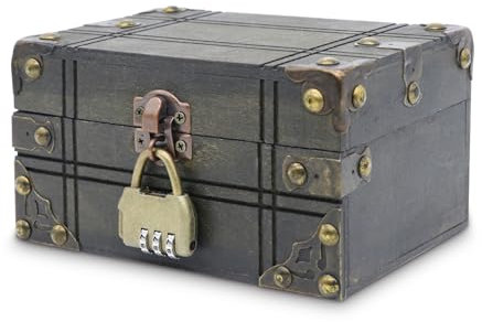 Forbabe Schatztruhe Holz, 16 X 11.5 X 9cm - Vintage Schatzkiste mit Zahlenschloss Piraten Schatztruhe Kinder, Geschenk Truhe Schatztruhe Hochzeit für Aufbewahrung Dekoration