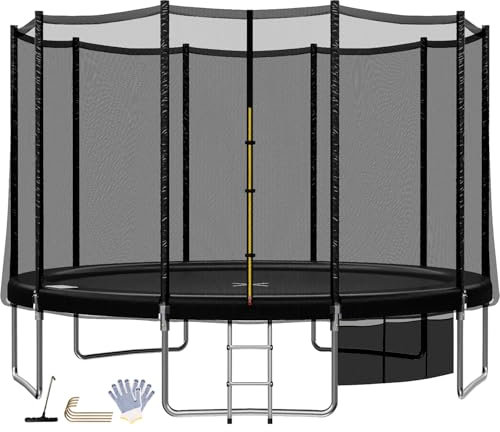 TRIUMPHKEY Trampolin Outdoor Kinder Ø 183/228/305/366/427 cm, Gartentrampoline Indoor Kindertrampolin Komplettset mit Sicherheitsnetz, Leiter, Randabdeckung, Belastbarkeit 150 kg Schwarz