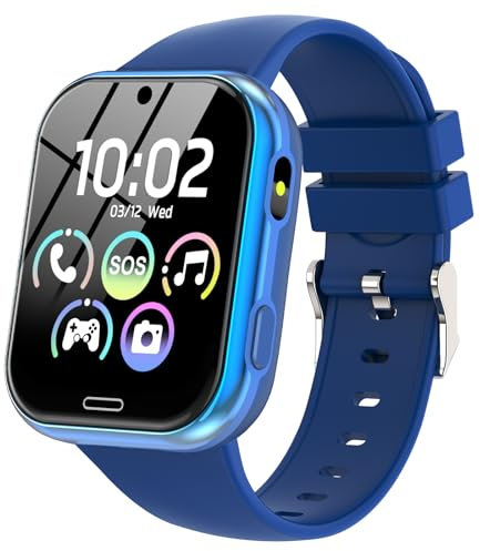 Montre Connectée Enfant - Smartwatch Téléphone Pour Fille Garçon avec Appel SOS, Réveil, 19 Jeux, Montre Intelligente Enfants de 4 à 12 Ans Cadeau avec Musique, Appareil Photo, Lampe Poche, Bleu