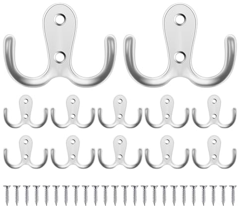 12 ganci per porta, doppi ganci con 24 viti, ganci da parete per porte e pareti, ganci in metallo resistente a vite per appendere accappatoi, asciugamani, cappotti, cappelli, borse
