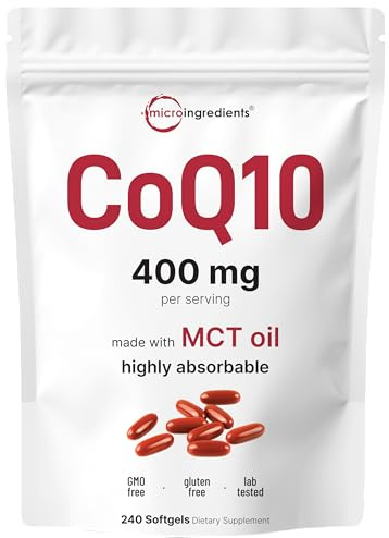 Micro Ingredients CoQ10 400 mg Per Serving, 240 Softgels | Made with Coconut MCT Oil | Coenzyme Q10 (Ubiquinone) | Non-GMO