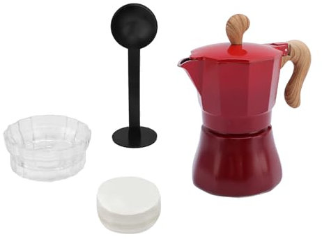 Syrisora italiana de 150 ml, 3 tazas con distribuidor de café, cuchara, filtro de papel, olla de preparación para uso doméstico (rojo degradado)