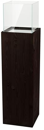 Columna portavelas de Madera y Vidrio, Farol Decorativo de Suelo, candelabro de diseño para salón, balcón o terraza, Color marrón Oscuro, Altura 100 cm