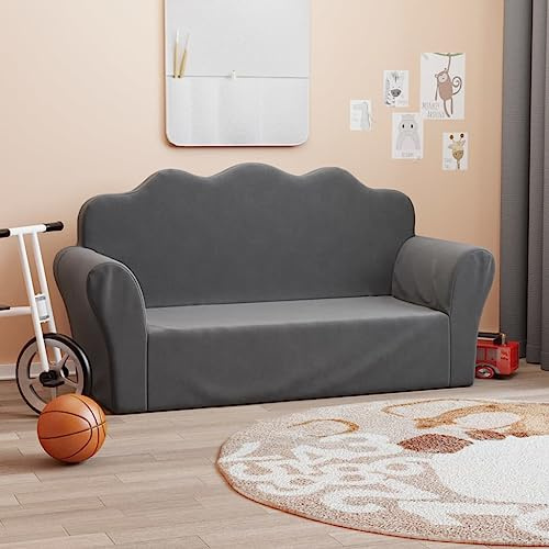 Générique Canapé pour Enfants 2 Places Anthracite Peluche Douce, Meubles, Mobilier pour bébés & Tout-Petits, Anthracite, (Poids 2.65KG)
