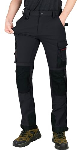 WORK IDEA Men's Durable Stretch Work Trousers, Premium Fabric Cargo Pants with Multiple Pockets & All-Day Comfort for Construction, Mechanics, Workshop & Gardening Black