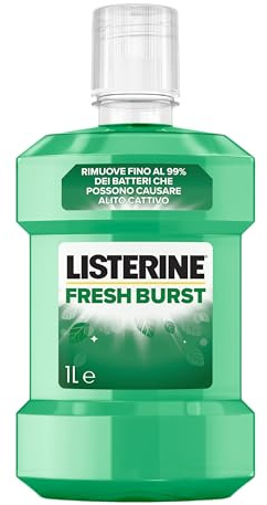 LISTERINE Collutorio Fresh Burst, Collutorio LISTERINE a uso quotidiano per un'igiene orale completa, Rimuove fino al 99% dei batteri che possono causare alito cattivo e combatte la placca, 1 L