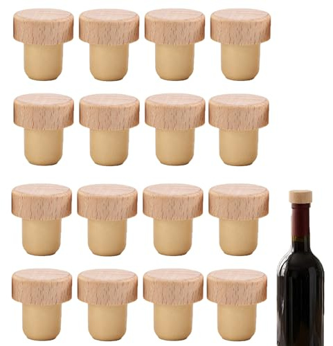 16 Bouchons en Bois T pour Bouteilles de Vin et de Bière, Bouchons en Liège Durables et Élégants, Bouchons Universels en Caoutchouc Flexible pour Conserver Vos Boissons Fraîches