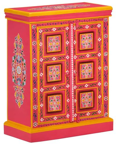 vidaXL Credenza in Legno Massello di Mango Rosa Dipinta a Mano Madia Mobiletto