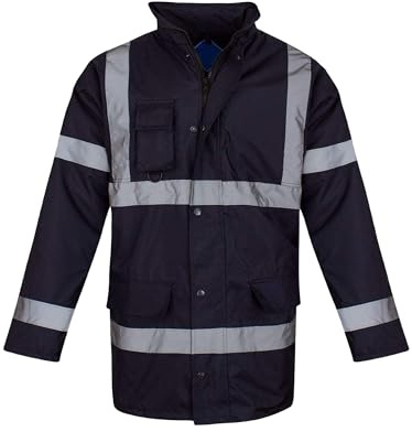 shelikes Hi Vis Viz Jackets High Visibility Parka Workwear Security Safety Fluorescent Hooded Padded Waterproof Work Wear Jacket Coat