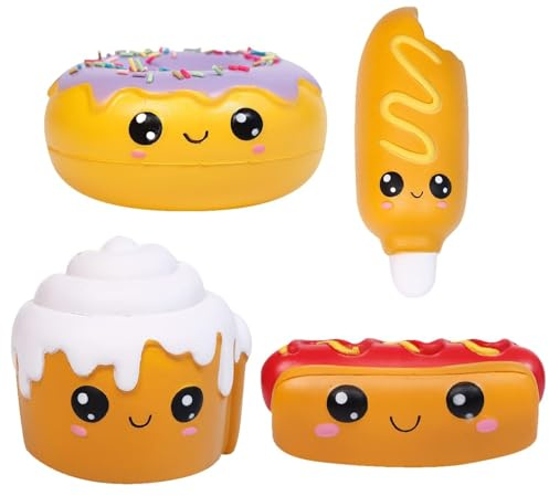 Anboor 4 Pcs Hot Dog Cake Bread Donut Squishy Toys Scented Slow Rising | Kawaii Soft Squeeze Squishy, Stress Relief Kids Toy, Xmas Stocking Stuffers Ideas, Slow Rising Scented Squishy
