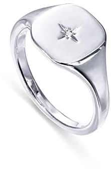 PAVOI 14K Gold Plated Signet Ring for Women | Bold Stackable Ring (White Gold, 9)