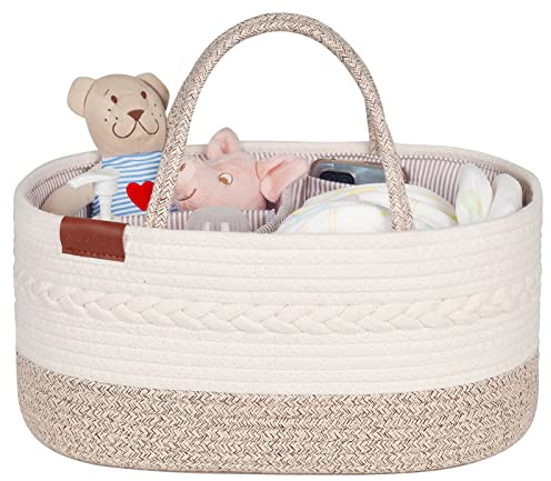 Aoohun Nappy Caddy Organiser, Baby Diaper Basket Changing Bag Newborn Shower Gifts Basket, Neutral Brown