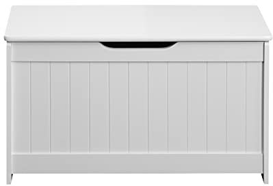 Rebecca Mobili Baule Portagiochi Bambini, Con Coperchio, Cassapanca Contenitore Legno, Mdf Bianco, Per Scarpe Giocattoli, Ingresso Cameretta - Misure HxLxP: 44,5 x 80 x 40 cm - Art. RE6729