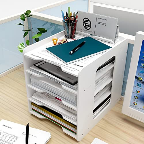 THATSRAD 5 Ablagefächer Schreibtisch Briefablage Stapelbar Papierablagen a4 Dokumentenablage Dokumentenhalter Weiß Schreibtisch-Organizer Briefablage Schreibtischablage für Zuhause Büro Schule