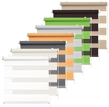 Rikmani Doppelrollo Fensterrollo ARD Duo-Rollo Klemmfixierung Zebrarollo Seitenzugrollo ohne Bohren, lichtdurchlässig und verdunkelnd braun 50-150