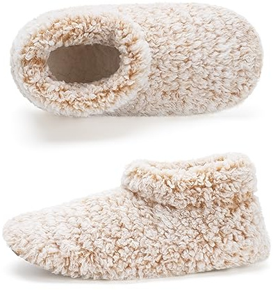 Cozylook Fuzzy Slippers for Women Indoor Soft Sole Slipper Socks with Non Slip Grippers Warm Fluffy Size 7-8