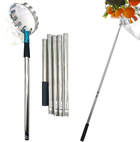 Apple Picker Fruit Picker With Telescopic Handle Fruit Picker With Storage Bag 10ft Stainless Steel Detachable Fruit Picker Tool Non-Slip Handle Length Adjustable Picker Basket Pear Peach Lemon Orange