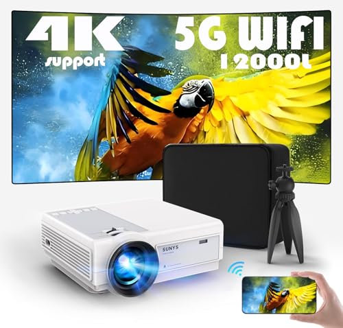 Sunys 4K Mini Projector, Native 1080P, 12000 L, WiFi & Bluetooth, Android 11, Portable Smart Home Movie Projector for Phone/TV Stick/Laptop