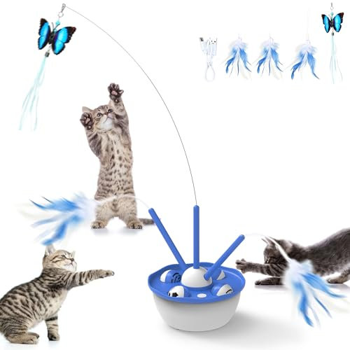 Jouets Interactifs pour Chats D'IntéRieur Adultes, Jouet à Plateau Rotatif éLectrique avec Plume, Chargement USB, avec Accessoires Teaser, Convient Aux Grands, Moyens Et Petits Chats