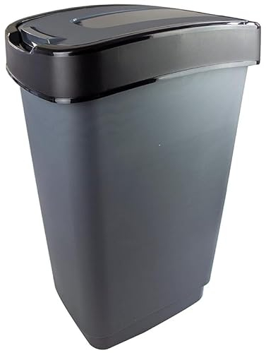 LIVINJA Mülleimer Abfalleimer mit Schwingdeckel, 1 Stück, 50 l, 56 * 29 * 39 cm, Farbe: grau/silber; Made in EU
