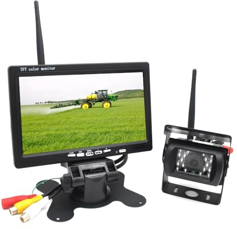 Pardarsey Telecamera posteriore wireless aggiornata con display LCD da 7 '' monitor di retromarcia wireless per camion dei rifiuti, gru, bulldozer, mietitrebbie, raccoglitore, trattore, escavatore,