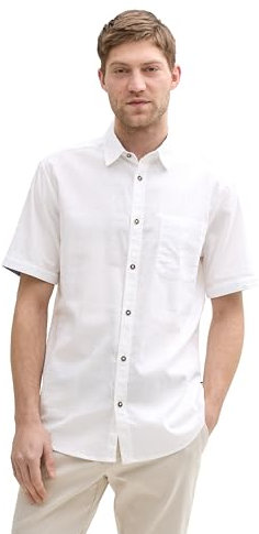 TOM TAILOR Herren Kurzarm Hemd Cotton Linen Shirt - Regular Fit S - 3XL, Größe:XXL, Farbe:1045098-20000 White