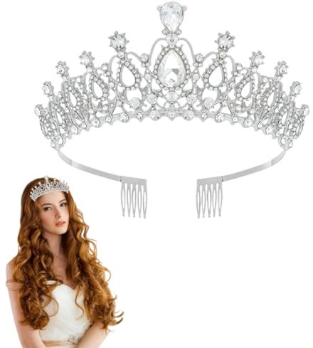 SDXCJY Tiara Kristallkrone Silber Tiaras mit Strasskamm für Frauen Mädchen Prinzessin Königin Tiara Stirnband Kristall Krone Strass für Geburtstagsparty Hochzeit Haarschmuck. (Silber)