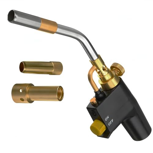 Kit de Torche au Propane Haute Intensité,Torche à Gaz Mapp Avec Allumage Automatique et Bouton,Laiton Torche de Soudage Avec 3 Buses,Chalumeau à Gaz Propane pour Plomberie, Soudure, Brasage