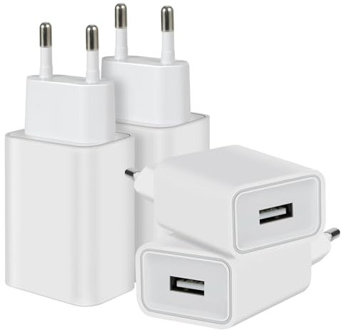 4-Pack 12W Cargador Enchufe USB Charger, 5V/2.4A Carregador USB Cargador Movil Compatible iPhone Samsung Huawei Xiaomi LG
