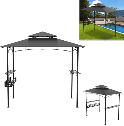 MAYTIIMO Grillpaviljong vintersäker, robust metallram, väderbeständigt polyestergrilltak med förvaringskorg lämpligt för grillfester och utomhusevenemang (245 x 153 x 250 cm)