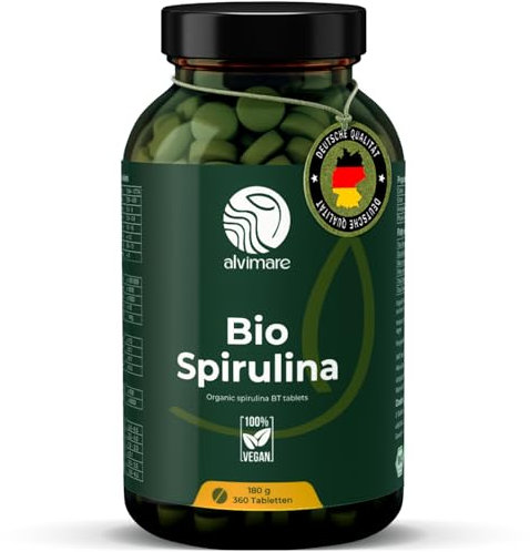 Alvimare Bio Spirulina Presslinge – 360 Tabletten (180g), 100% reines Spirulina Pulver aus kontrolliert ökologischer Landwirtschaft, Bio-zertifiziert & laborgeprüft, ohne Zusätze, vegan & glutenfrei