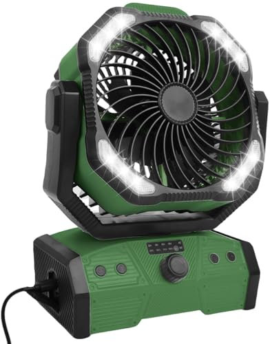 ELZO Ventilatore da campeggio ricaricabile da 30000 mAh, ventilatore da tavolo USB con luce a LED e gancio, rotazione a 270° con telecomando, ventilatore a clip per attività all'aperto, campeggio