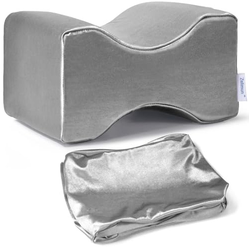 Knee Pillow Cover Replacement 10 x 8 x 6.3, Leg Pillowcase with Long Zipper, Washable Cover for Contour Knee Foam Support Pillow (Grey)