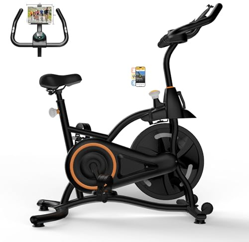 Hillhub Exercise Bike, Stationary Bikes for Home with Grip Pulse Sensor and Stepless Resistance Adjustment, Compact Indoor Cycling Bike with Tablet Mount, Compatible with APP Sync, Black
