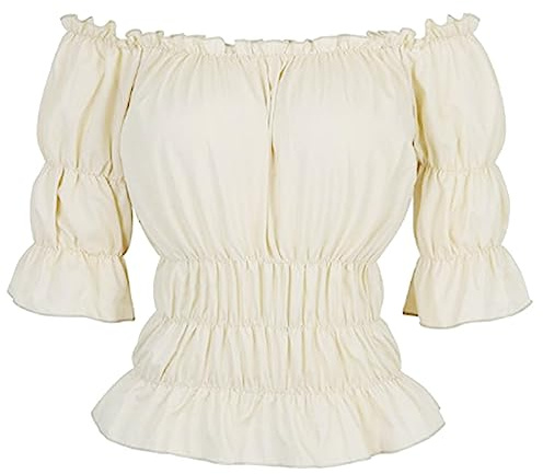 Chemise Medieval Femme À Épaules Dénudées- Haut Gothique Manche Bouffantes Vintage Victorien Chic Cour Court Tunique Renaissance Steampunk Halloween Carnaval Cosplay Coupe Décontracté Top