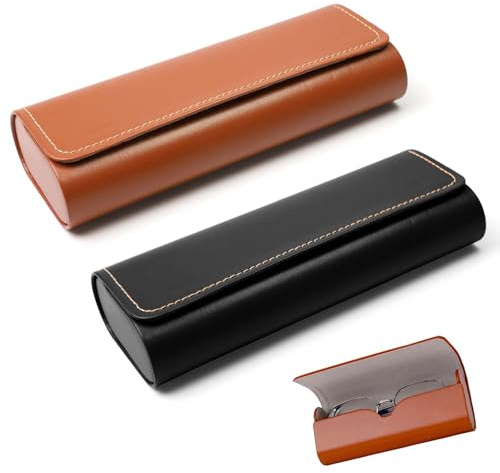 Funngy Étui à Lunettes Rigide en Cuir,2 PCS Étui à Lunettes Fermeture Magnétique Boîte à Lunettes Portable Étui Antidérapant pour Lunettes de Soleil et de Lecture