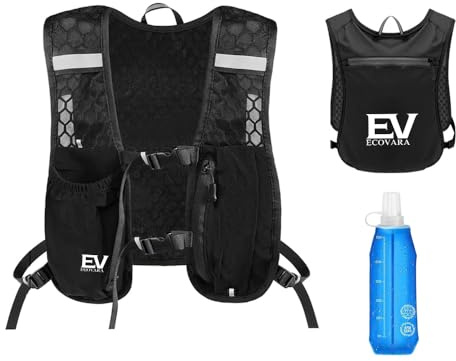 Adjustable Running Hydration Vest Backpack with 500ml Water Bottle - Unisex Running Vest Breathable Reflective Safety Strips with Phone Holder & Multi-Pocket Storage for Outdoor Sports