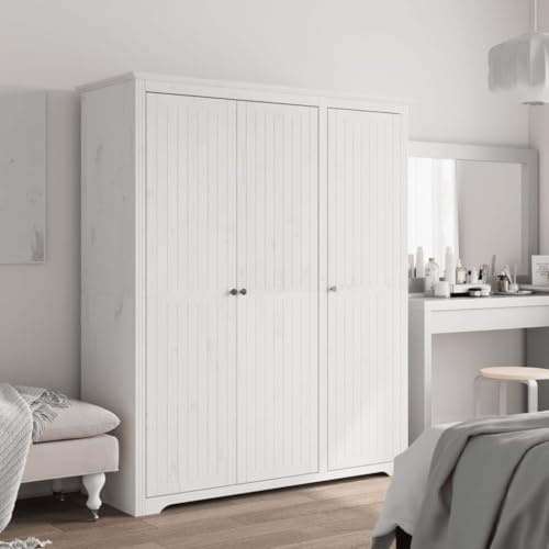 Genérico Armario BODO Madera Maciza de Pino Blanco 146x53,5x173 cm,Mobiliario,Armarios y Almacenamiento,Armarios roperos-355062