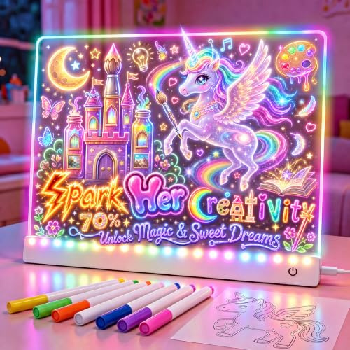 EUCOCO Tablette Dessin Enfant, Cadeau Fille 2 3 5 6 7 8 9 Ans Jouet Fille 2-12 Ans Ardoise Magique Effacable Jouet Enfant Tablette Lumineuse Dessin Cadeau Anniversaire Garcon 3 4 5 6 7 8 Ans
