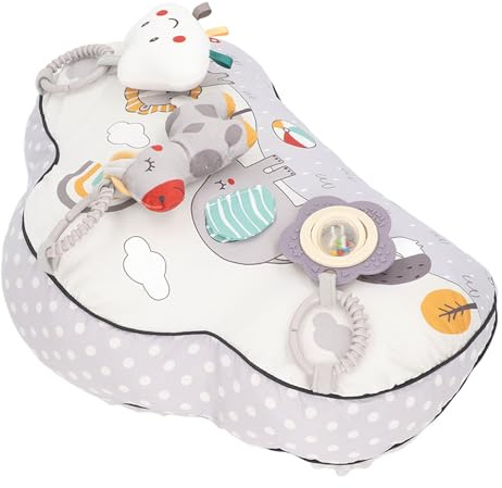 Qudinip Baby Tummy Time Pillow, Soft Polyester Cotton Head Support for Newborns with Rattle Sensory Crawling Toy, for Early Development Neck Training and Comfortable Sleep (Type A)
