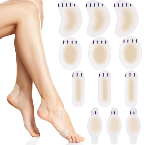12 Cerotti Vesciche Piedi Idrocolloidali - Kit Assortito in 4 Forme per Tallone e Dita - Cerotti per Vesciche Trasparenti, Impermeabili e Sottili in Gel - Protezione Tallone Scarpe Nuove