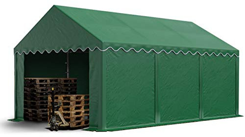 TOOLPORT Tente de Stockage 4x6 m bâches en PVC 750 N Vert foncé imperméable avec Cadre de Sol